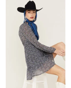 Lush Women's Floral Long Sleeve Smocked Mini Dress -Cowboy Wear Shop 2000368157 410 P4