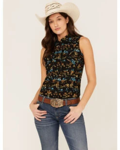 Rock & Roll Denim Women's Desert Scene Print Sleeveless Work Shirt