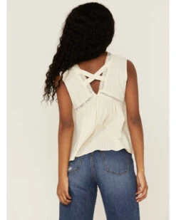 Molly Bracken Women's Ivory Lace Trim Cross Back Top -Cowboy Wear Shop 2000368841 103 P4