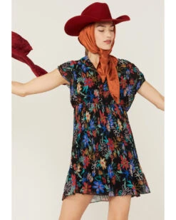 Molly Bracken Women's Floral Print Pleated Short Sleeve Dress -Cowboy Wear Shop 2000368849 001 P4