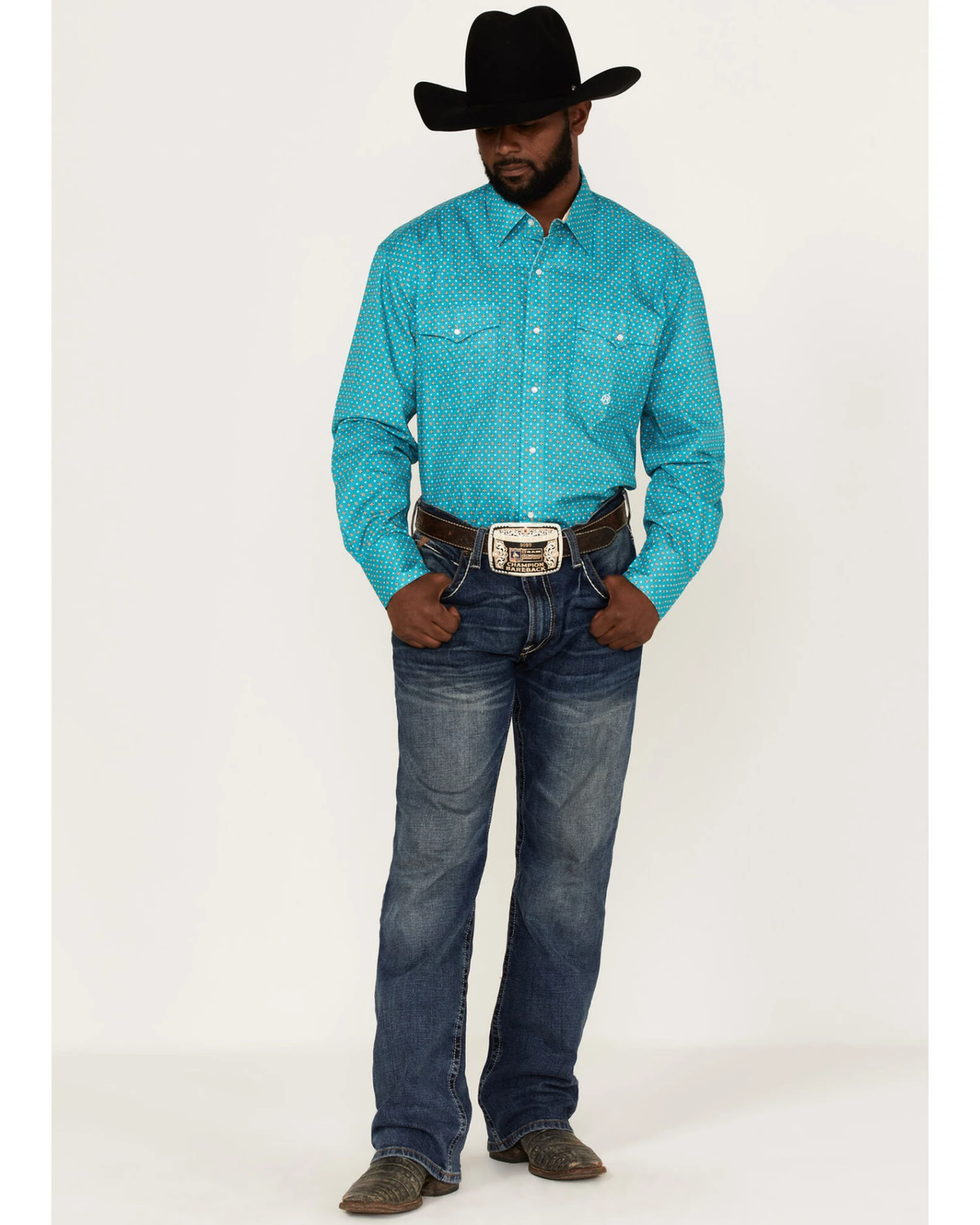 Roper Men's Amarillo Saddle Foulard Geo Print Long Sleeve Pearl Snap Western Shirt 4 Roper Men's Amarillo Saddle Foulard Geo Print Long Sleeve Pearl Snap Western Shirt - Image 2