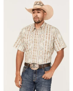 Tin Haul Men's Wallpaper Southwestern Print Short Sleeve Pearl Snap Western Shirt 