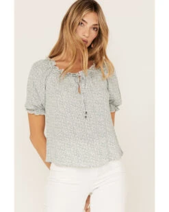 Jolt Women's Ditsy Floral Print Short Puff Sleeve Ruffle Shirt -Cowboy Wear Shop 2000371506 341 P3