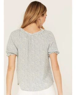 Jolt Women's Ditsy Floral Print Short Puff Sleeve Ruffle Shirt -Cowboy Wear Shop 2000371506 341 P4