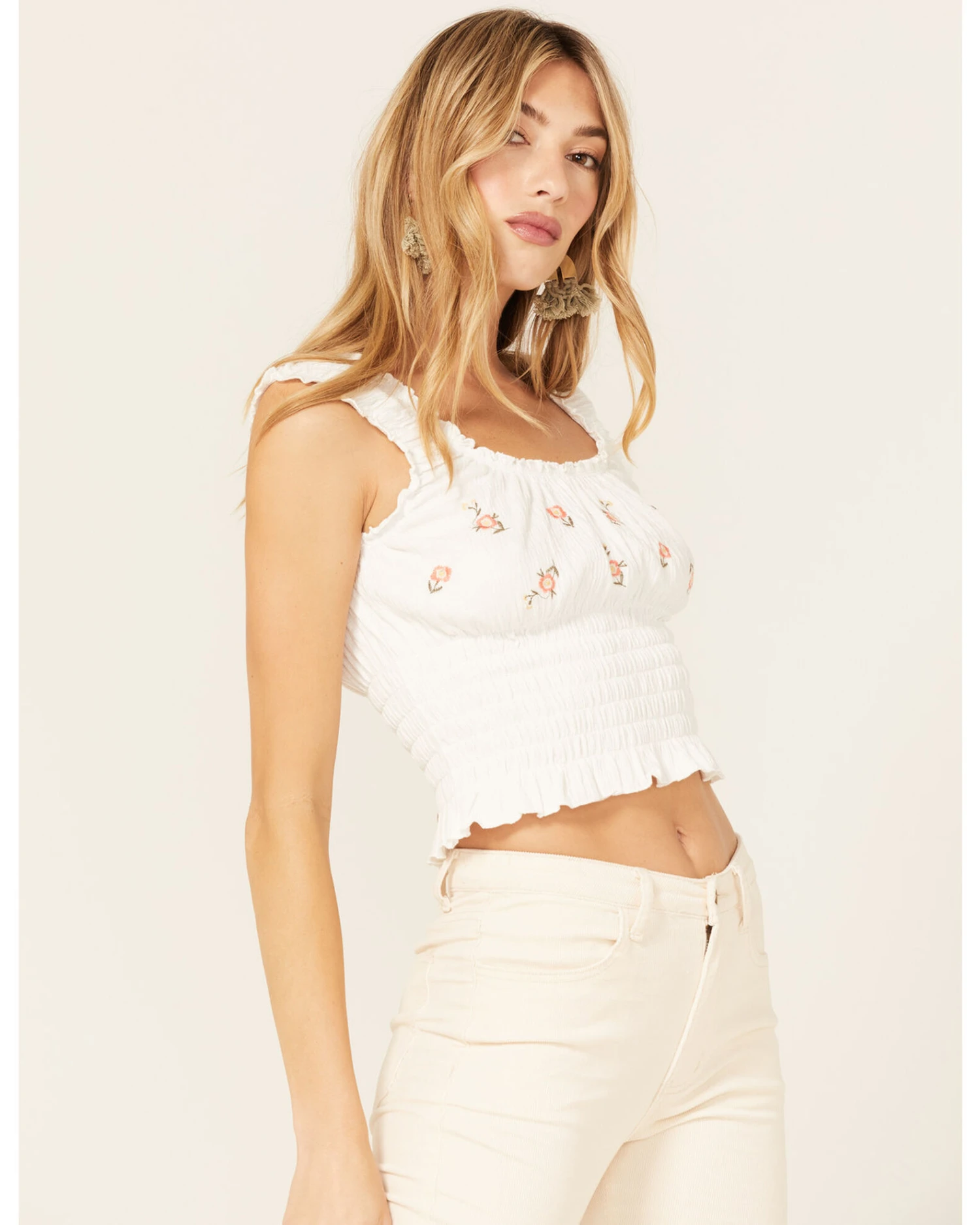 Jolt Women's Floral Embroidered Smocked Tank Top 3 Jolt Women's Floral Embroidered Smocked Tank Top