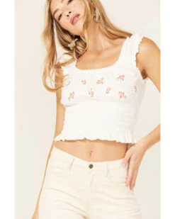 Jolt Women's Floral Embroidered Smocked Tank Top 8 Jolt Women's Floral Embroidered Smocked Tank Top -Cowboy Wear Shop 2000371509 105 P3