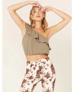 Jolt Women's One-Shoulder Ruffle Crop Top