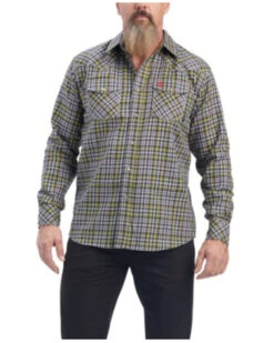 Ariat Men's FR Landry Retro Plaid Print Long Sleeve Snap Work Shirt 