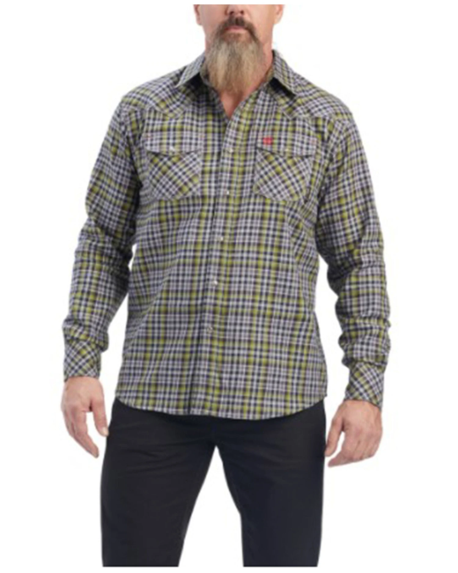 Ariat Men's FR Landry Retro Plaid Print Long Sleeve Snap Work Shirt 3 Ariat Men's FR Landry Retro Plaid Print Long Sleeve Snap Work Shirt