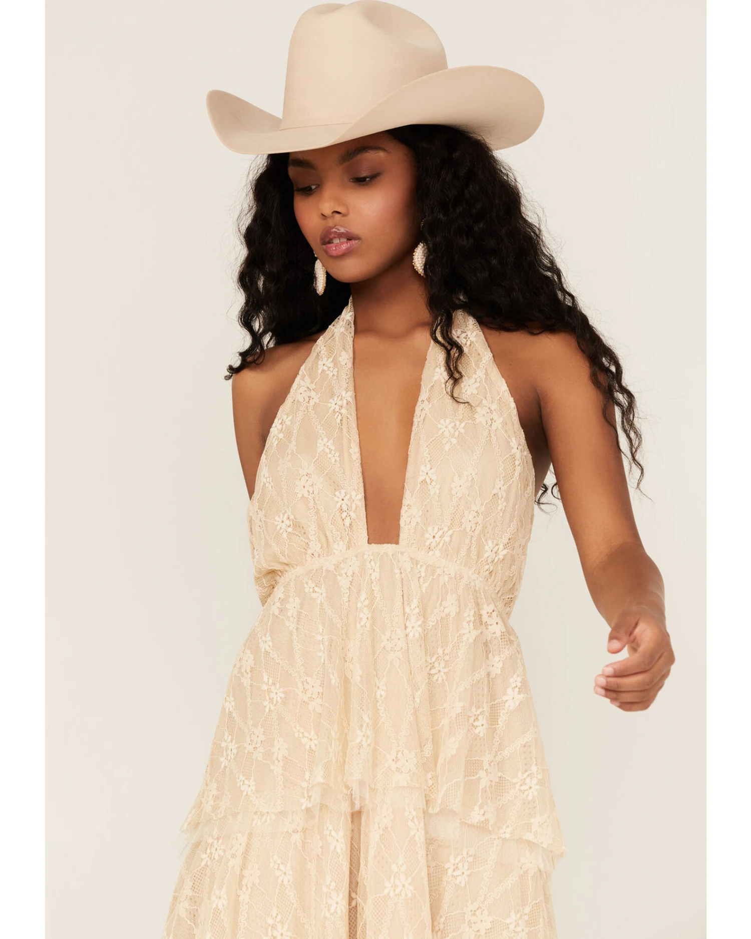 Flying Tomato Women's Floral Lace Halter Tiered Midi Dress 4 Flying Tomato Women's Floral Lace Halter Tiered Midi Dress - Image 2