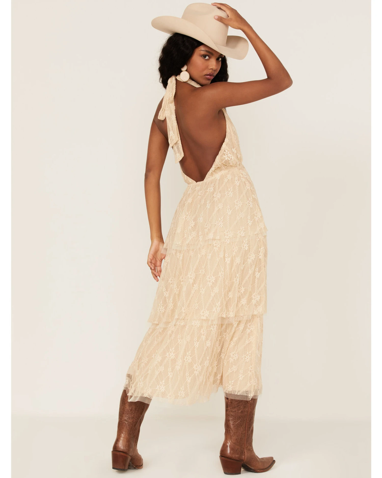 Flying Tomato Women's Floral Lace Halter Tiered Midi Dress 6 Flying Tomato Women's Floral Lace Halter Tiered Midi Dress - Image 4