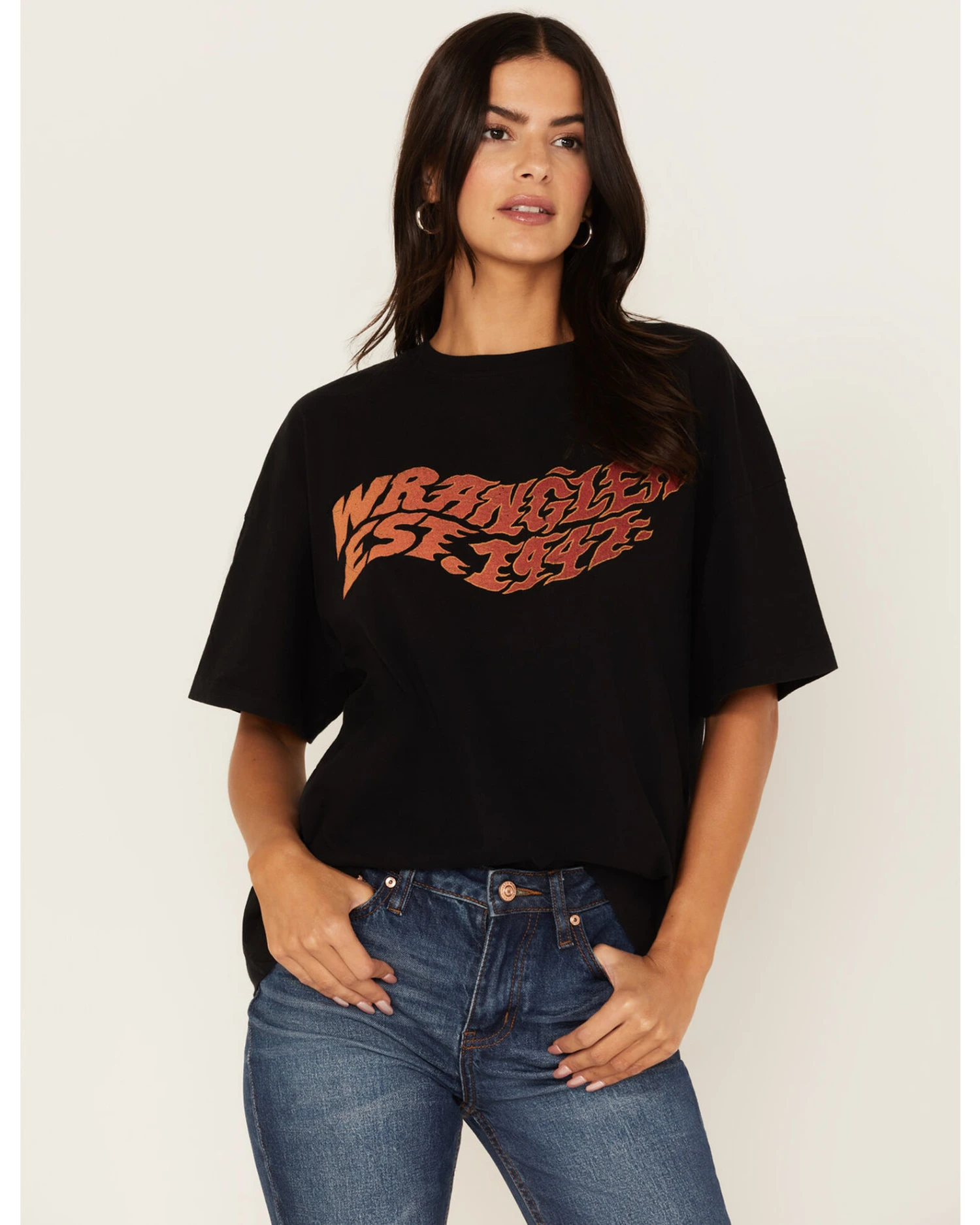 Wrangler Women's Est 1947 Fire Logo Graphic Girlfriend Tee 3 Wrangler Women's Est 1947 Fire Logo Graphic Girlfriend Tee