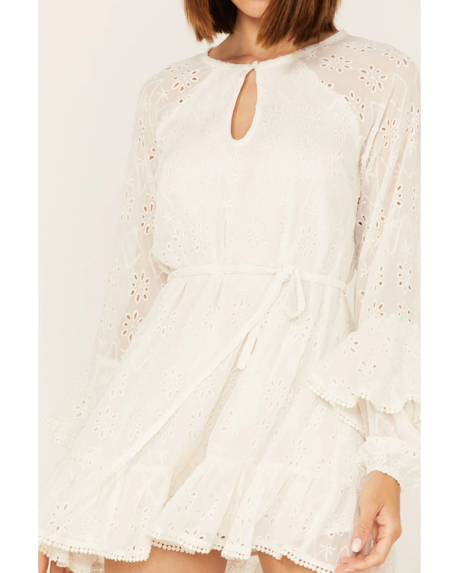 Shyanne Women's Eyelet Lace Long Sleeve Mini Dress 5 Shyanne Women's Eyelet Lace Long Sleeve Mini Dress - Image 3