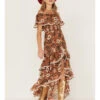Shyanne Women's Floral Print Off-Shoulder Ruffle Maxi Dress -Cowboy Wear Shop 2000372967 203 P1