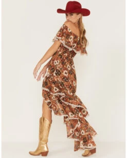 Shyanne Women's Floral Print Off-Shoulder Ruffle Maxi Dress -Cowboy Wear Shop 2000372967 203 P4
