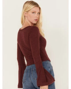 Shyanne Women's Deep V-Neck Bell Sleeve Crop Top -Cowboy Wear Shop 2000373000 646 P4