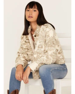 Cleo + Wolf Women's Floral Print Polar Fleece Shacket
