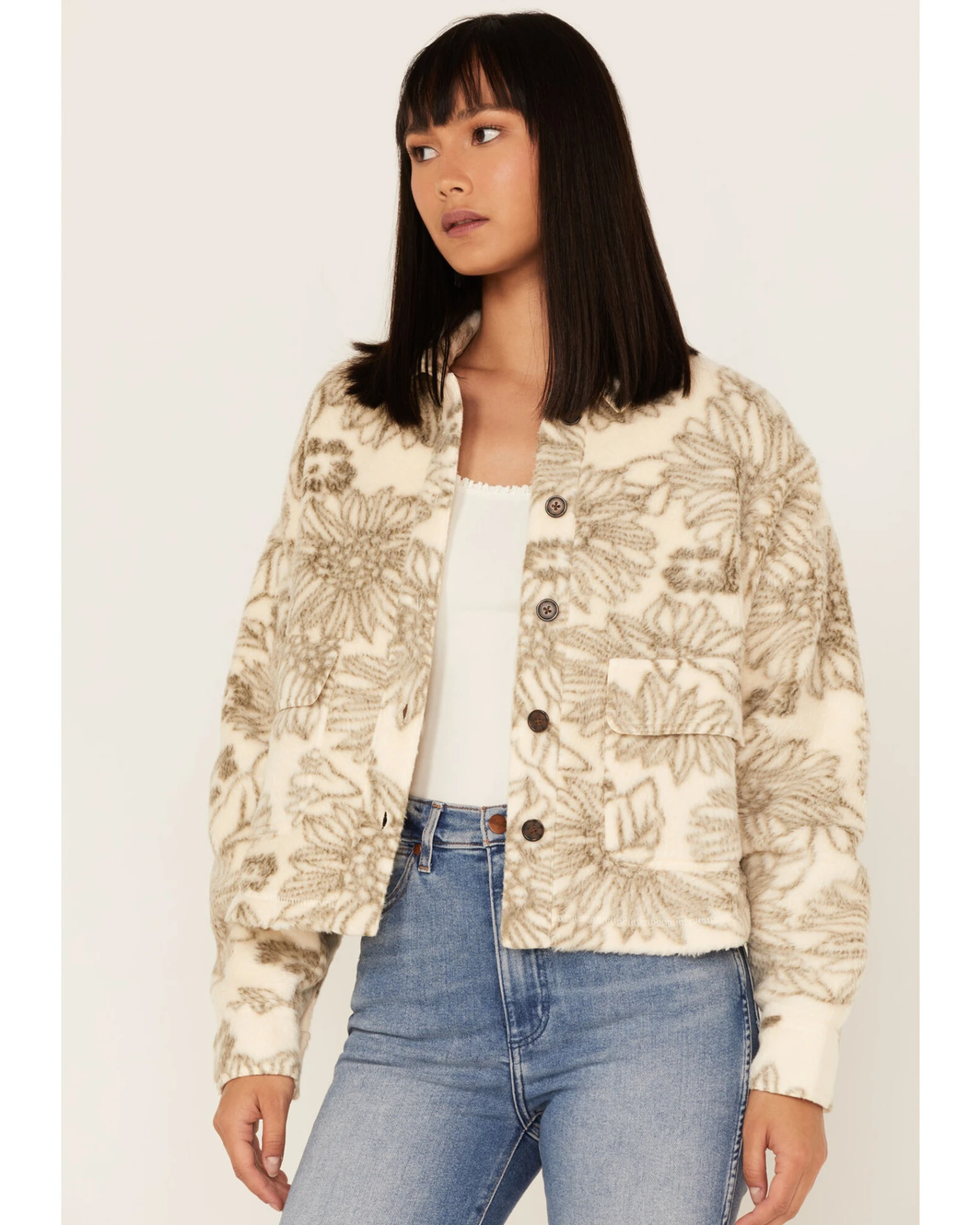 Cleo + Wolf Women's Floral Print Polar Fleece Shacket 4 Cleo + Wolf Women's Floral Print Polar Fleece Shacket - Image 2