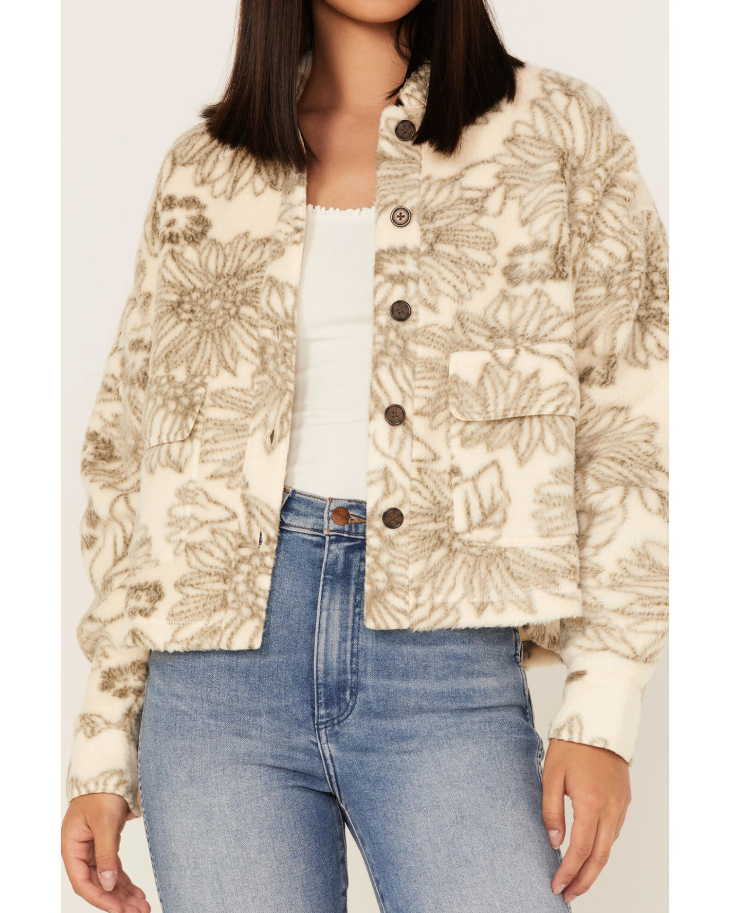 Cleo + Wolf Women's Floral Print Polar Fleece Shacket 5 Cleo + Wolf Women's Floral Print Polar Fleece Shacket - Image 3