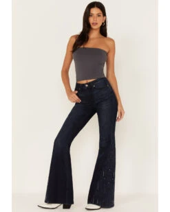 Shyanne Women's Embroidered Dark Wash High Rise Stretch Flare Jeans