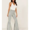 Free People Women's Light Wash High Rise Geo Print Just Float On Flare Jeans -Cowboy Wear Shop 2000374737 412 P1