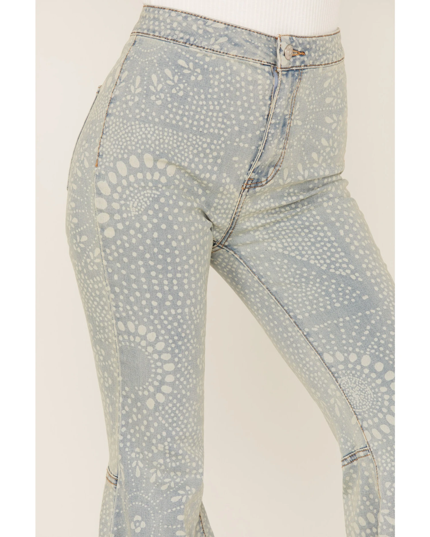 Free People Women's Light Wash High Rise Geo Print Just Float On Flare Jeans 4 Free People Women's Light Wash High Rise Geo Print Just Float On Flare Jeans - Image 2