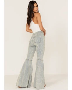 Free People Women's Light Wash High Rise Geo Print Just Float On Flare Jeans 8 Free People Women's Light Wash High Rise Geo Print Just Float On Flare Jeans -Cowboy Wear Shop 2000374737 412 P3