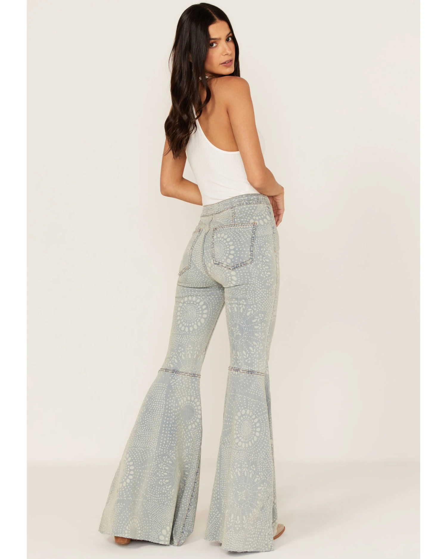 Free People Women's Light Wash High Rise Geo Print Just Float On Flare Jeans 5 Free People Women's Light Wash High Rise Geo Print Just Float On Flare Jeans - Image 3