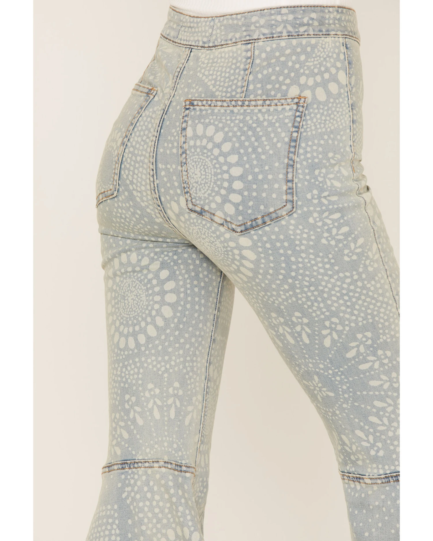 Free People Women's Light Wash High Rise Geo Print Just Float On Flare Jeans 6 Free People Women's Light Wash High Rise Geo Print Just Float On Flare Jeans - Image 4