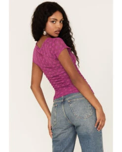 Free People Women's Keep It Simple Lace Short Sleeve Top -Cowboy Wear Shop 2000374742 555 P4