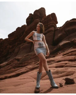 Understated Leather Women's Lil Mamma Scalloped Denim Leather Mini Skirt