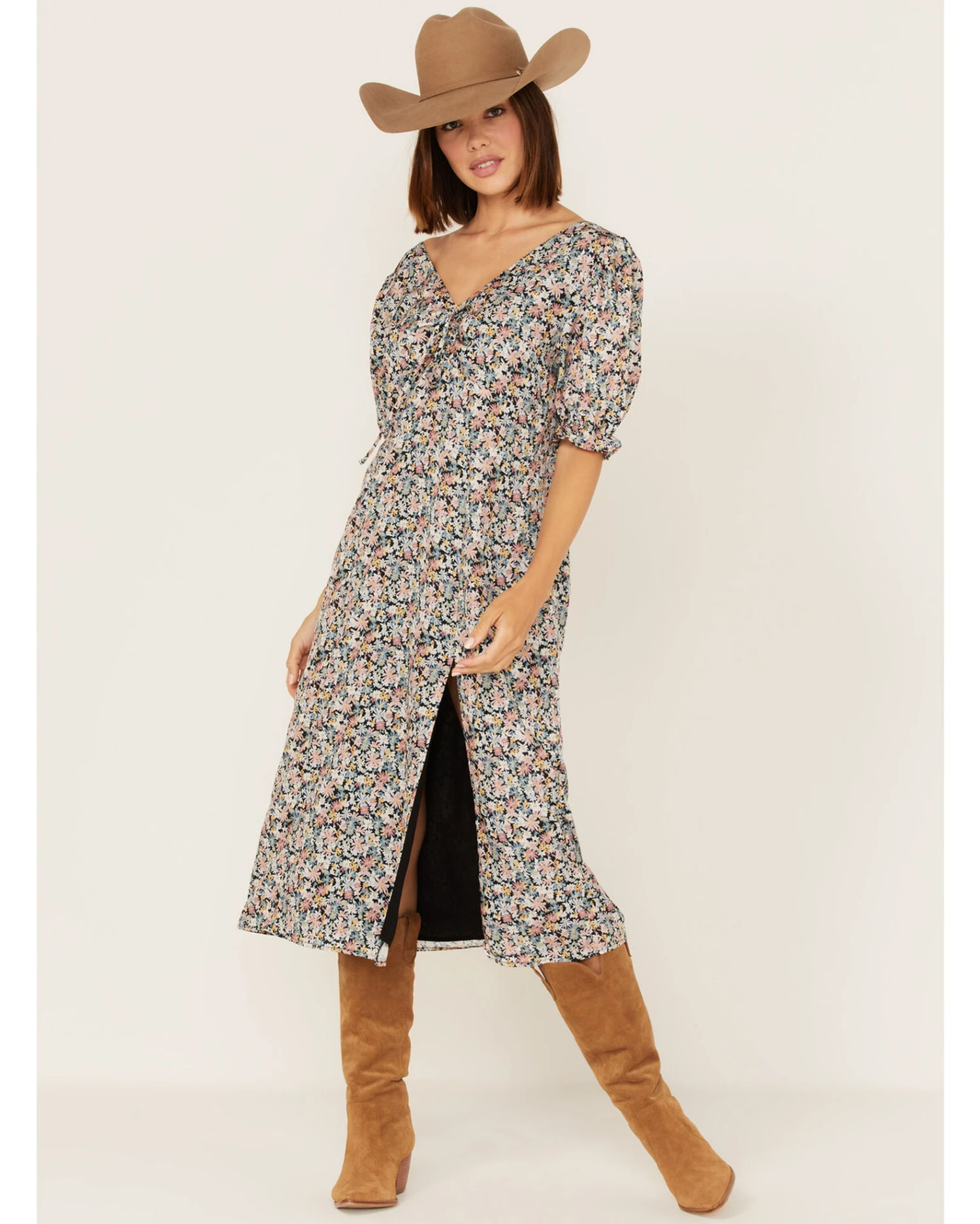 Beyond The Radar Women's Floral Print Split Leg Midi Dress 3 Beyond The Radar Women's Floral Print Split Leg Midi Dress