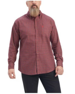 Ariat Men's FR Payne Small Plaid Print Long Sleeve Button Down Work Shirt 