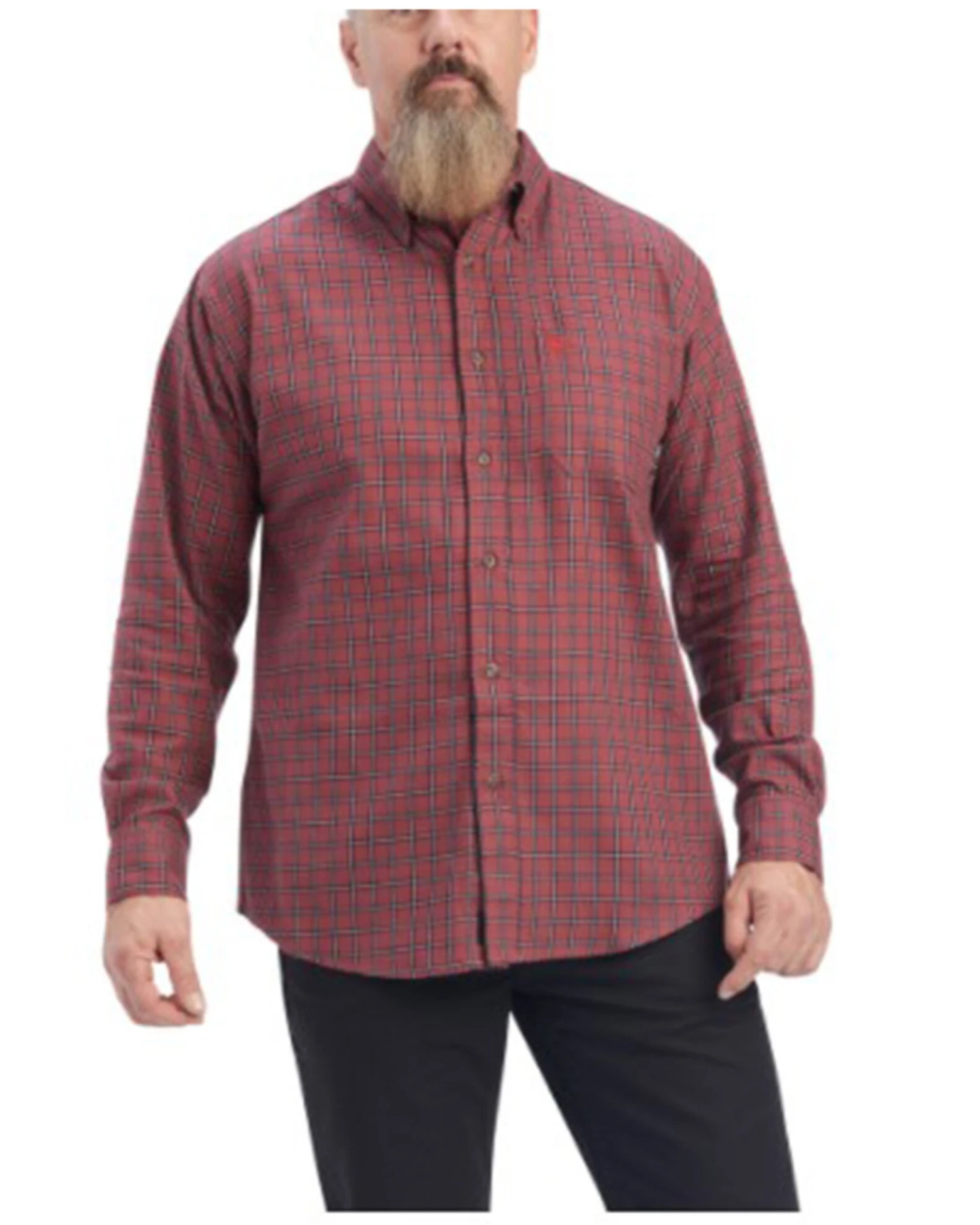Ariat Men's FR Payne Small Plaid Print Long Sleeve Button Down Work Shirt 3 Ariat Men's FR Payne Small Plaid Print Long Sleeve Button Down Work Shirt