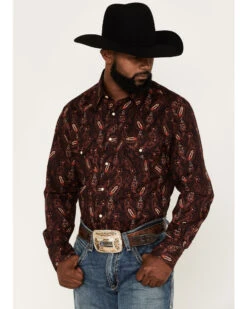 Rock & Roll Denim Paisley Stretch Long Sleeve Snap Shirt