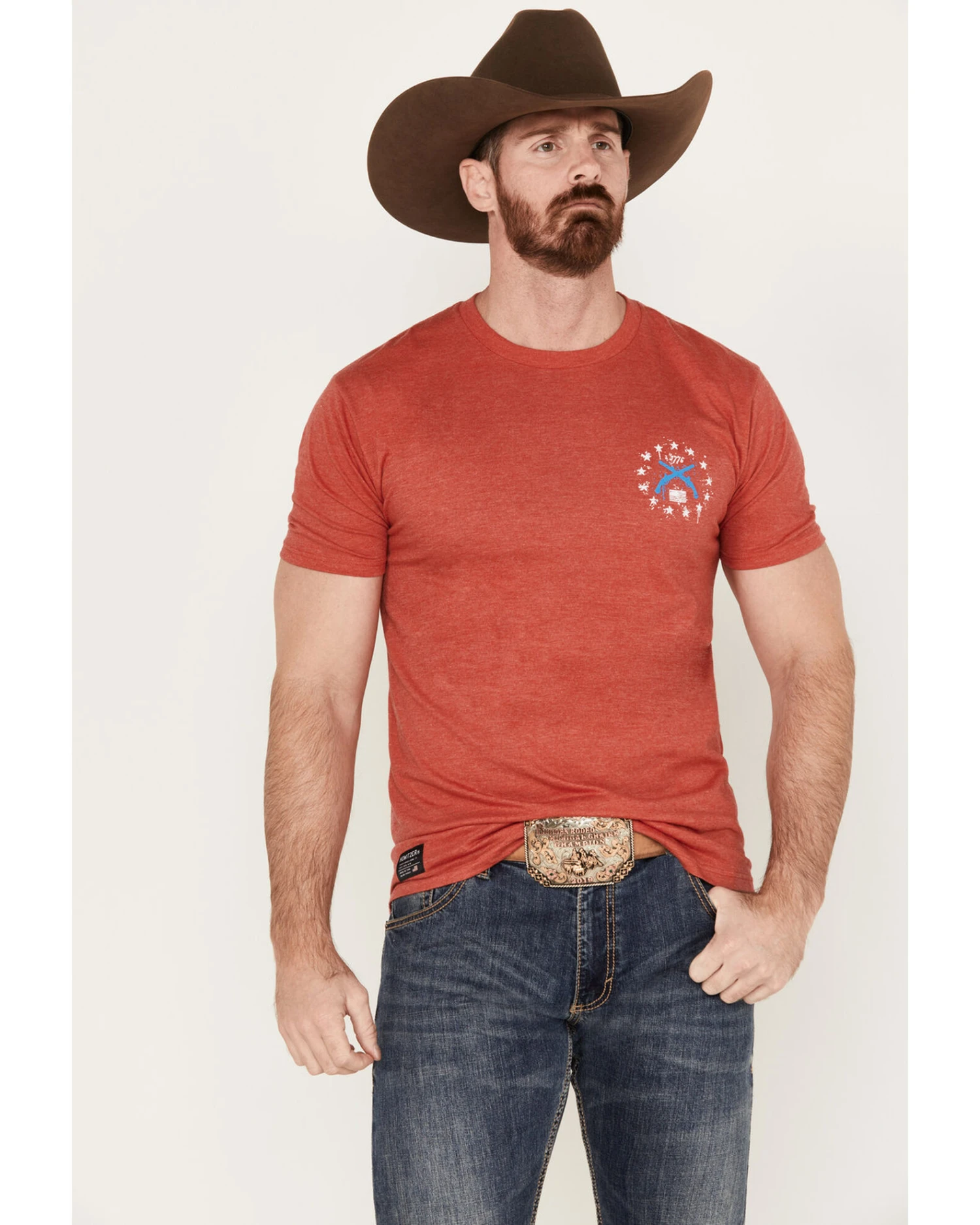 Howitzer Men's Red, White And Blue Graphic Western T-Shirt 3 Howitzer Men's Red, White And Blue Graphic Western T-Shirt
