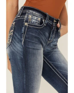 Miss Me Women's Dark Wash Mid Rise Embroidered Fleur De Lis Jeans -Cowboy Wear Shop 2000378173 401 P4
