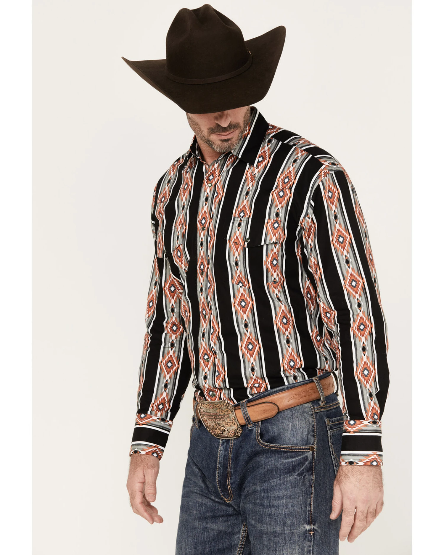 Wrangler Men's Checotah Striped Long Sleeve Pearl Snap Western Shirt 4 Wrangler Men's Checotah Striped Long Sleeve Pearl Snap Western Shirt - Image 2