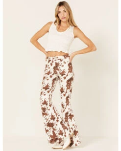 Saints & Hearts Women's High Rise Cow Print FlareĀ Jeans