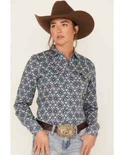 Cinch Women's Tile Print Long Sleeve Western Snap Shirt