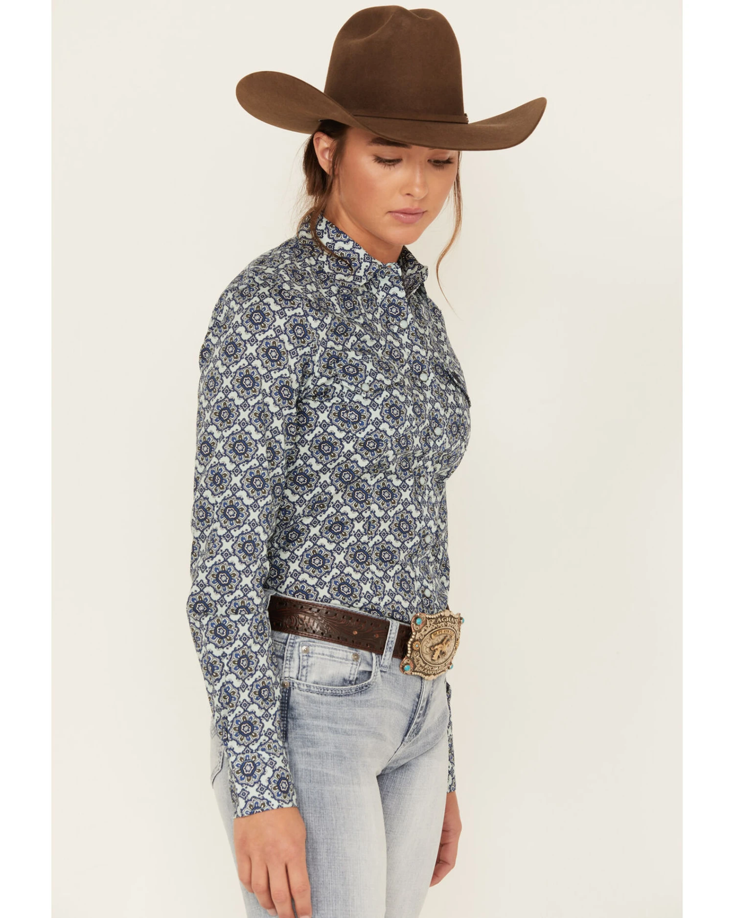 Cinch Women's Tile Print Long Sleeve Western Snap Shirt 4 Cinch Women's Tile Print Long Sleeve Western Snap Shirt - Image 2
