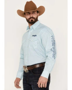 Wrangler Men's Geo Print Embroidered Logo Western Pearl Snap Shirt