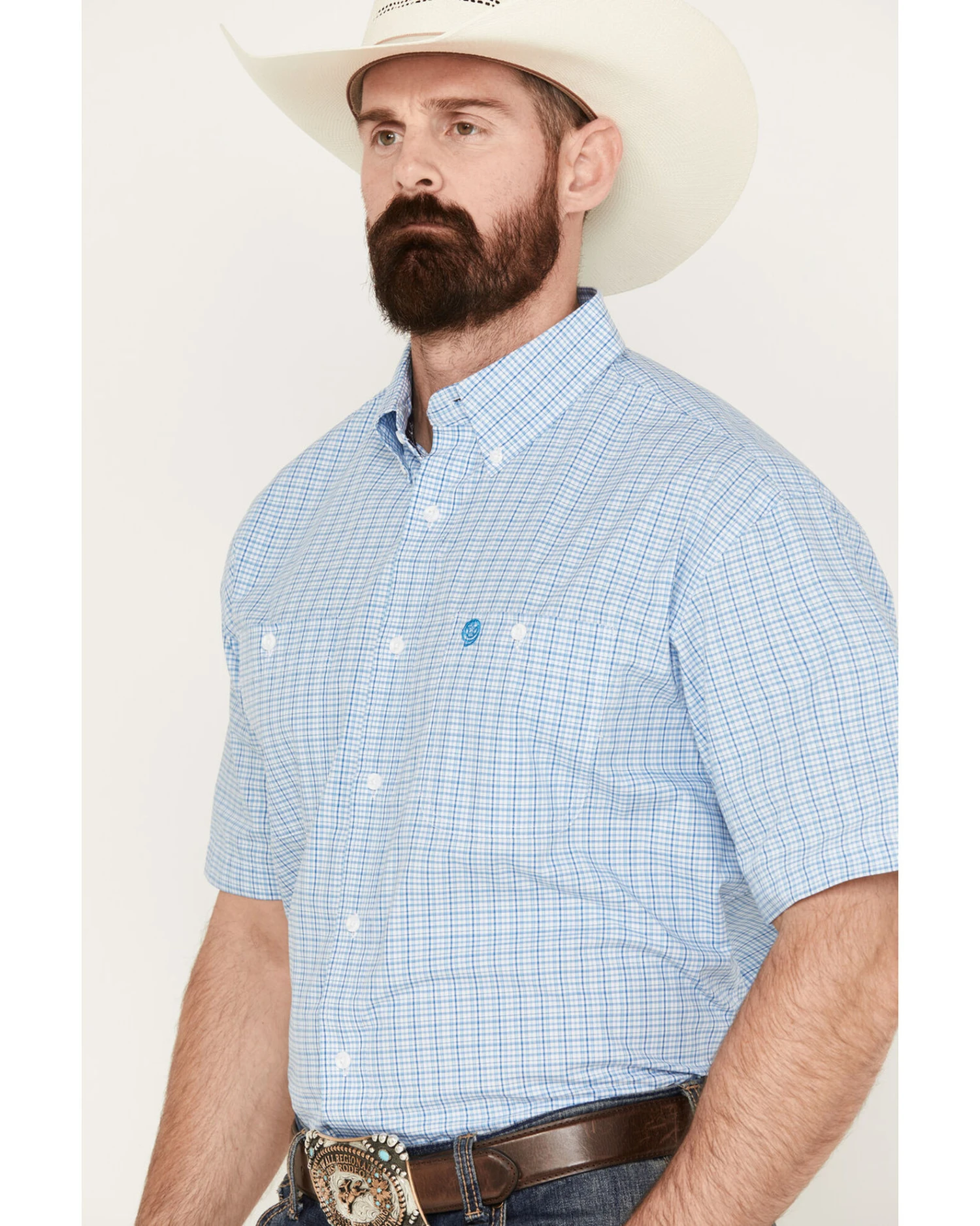 George Strait By Wrangler Men's Plaid Print Short Sleeve Button Down Western Shirt - Big 4 George Strait By Wrangler Men's Plaid Print Short Sleeve Button Down Western Shirt - Big - Image 2