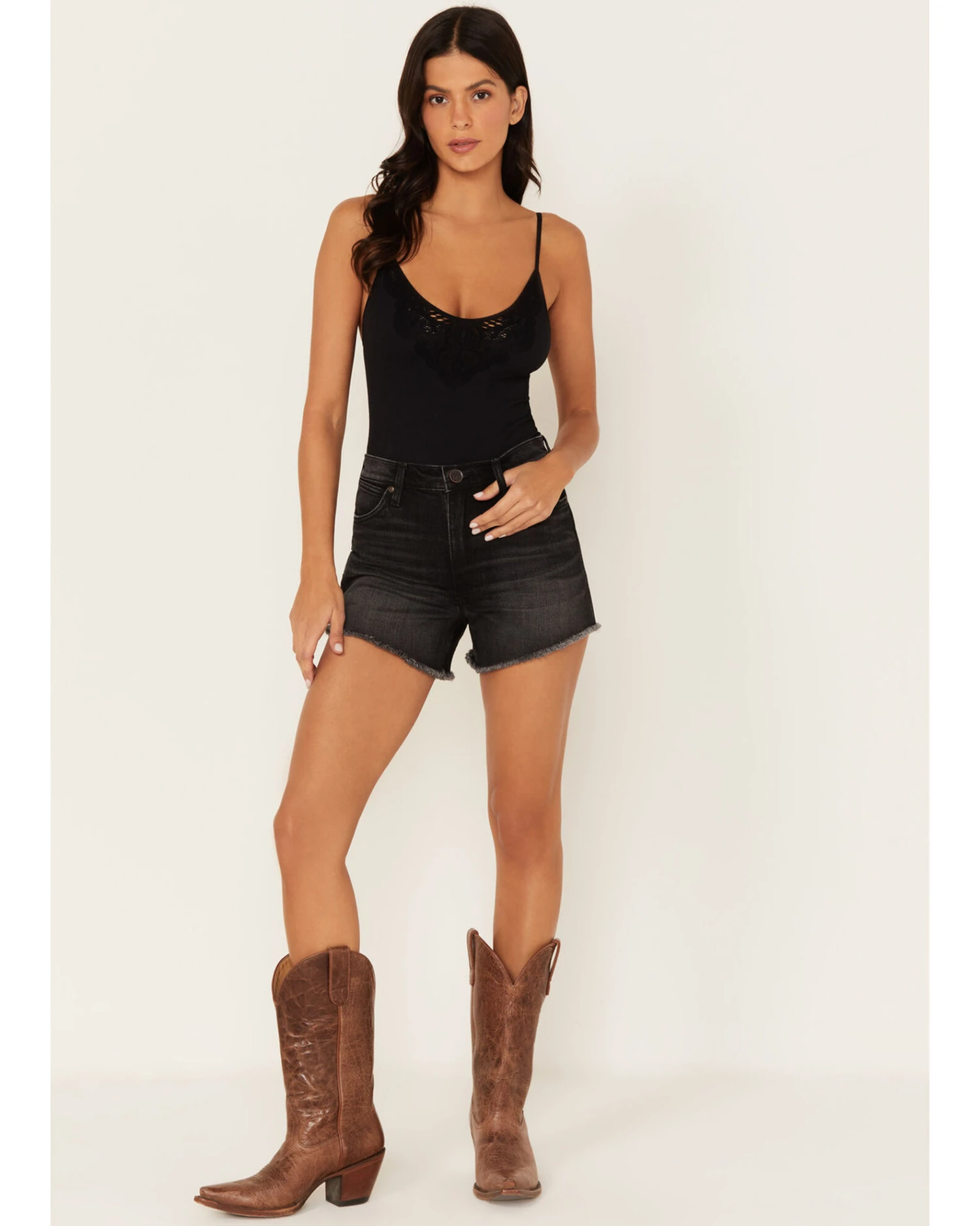 Wrangler Retro Women's Washed High Rise Raw Hem Shorts 3 Wrangler Retro Women's Washed High Rise Raw Hem Shorts