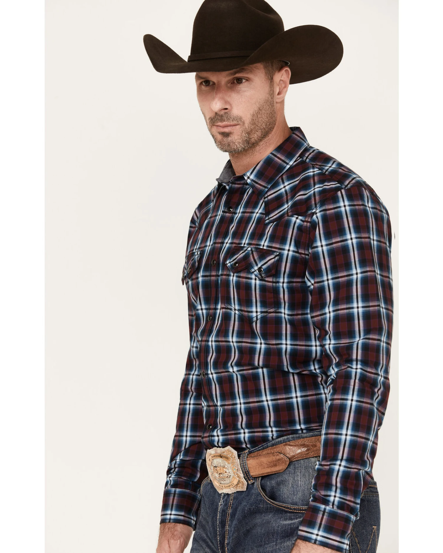 Cody James Men's Poker Night Plaid Print Long Sleeve Snap Western Shirt 4 Cody James Men's Poker Night Plaid Print Long Sleeve Snap Western Shirt - Image 2