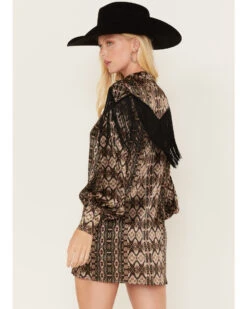 Shyanne Women's Long Sleeve Satin Fringe Mode Dress -Cowboy Wear Shop 2000380639 001 P3