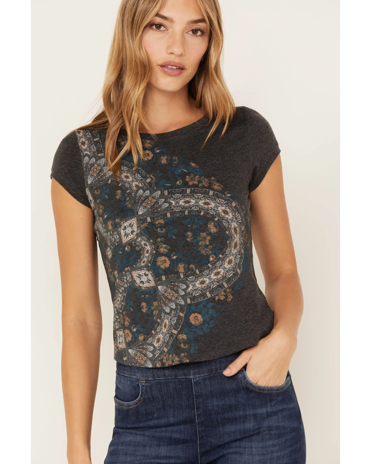 Shyanne Women's Bandana Short Sleeve Graphic Ringer Tee 4 Shyanne Women's Bandana Short Sleeve Graphic Ringer Tee - Image 2