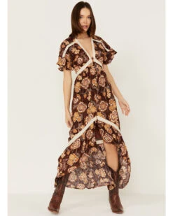 Shyanne Women's Short Sleeve Floral Print High Low Maxi Dress