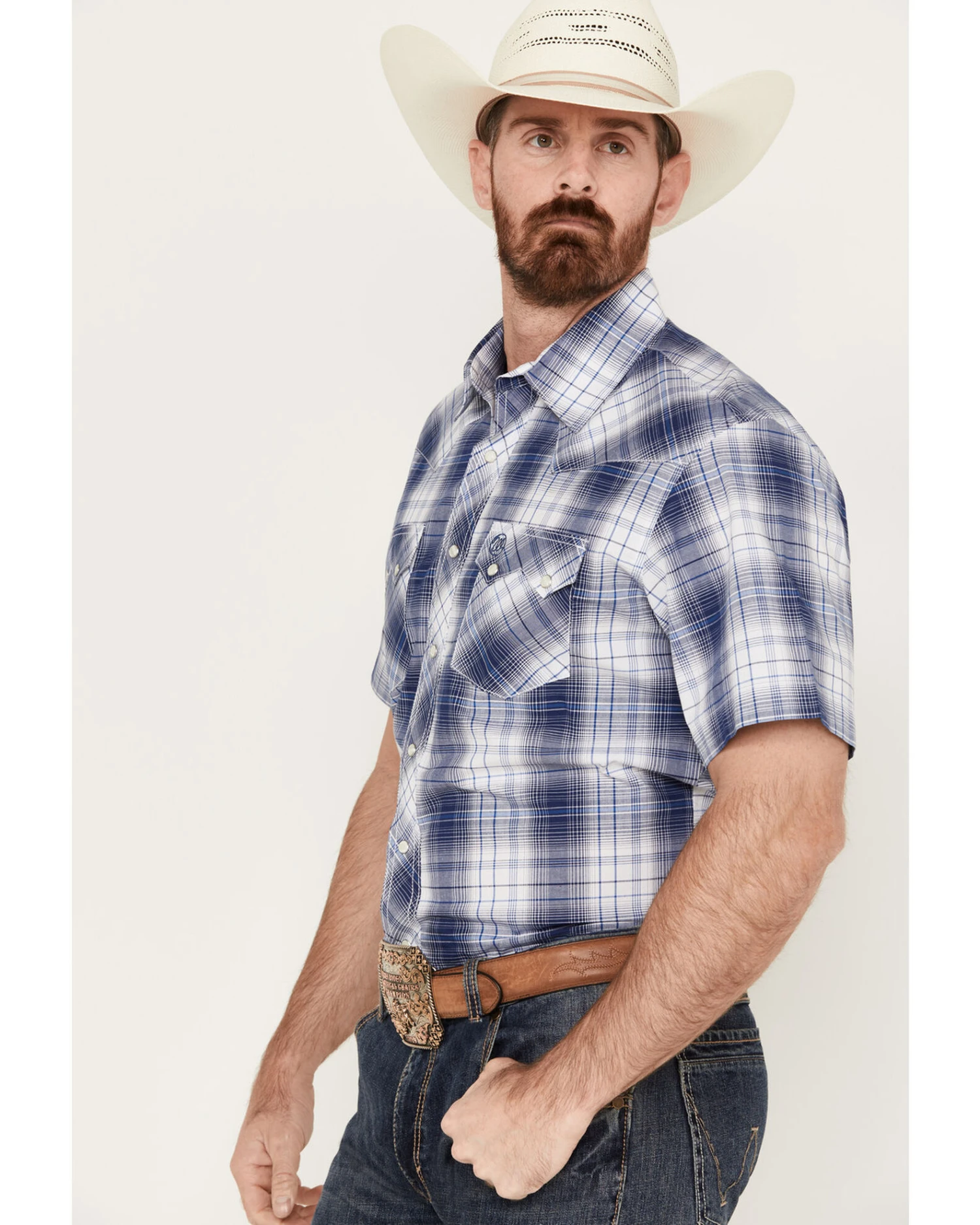 Wrangler Men's Plaid Print Short Sleeve Snap Western Shirt 4 Wrangler Men's Plaid Print Short Sleeve Snap Western Shirt - Image 2