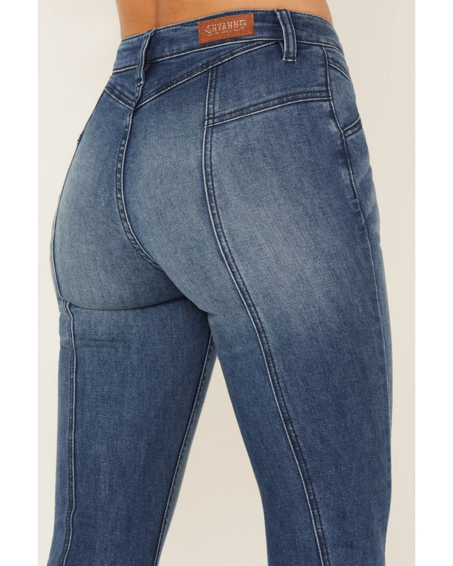 Shyanne Women's Medium Wash High Rise Eden Stretch Flare Jeans 4 Shyanne Women's Medium Wash High Rise Eden Stretch Flare Jeans - Image 2